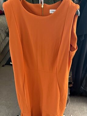 Calvin Klein Vibrant Orange Sleeveless Midi Sheath Dress
